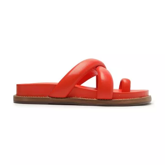 Sandália Rasteira Com Tiras- Vermelha- Salto: 5,3cm