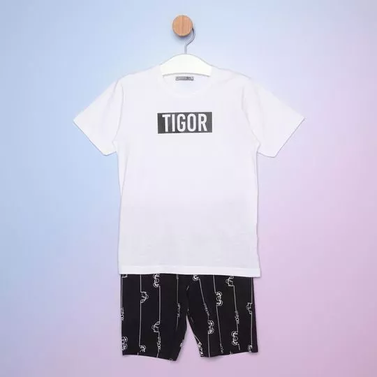 Conjunto De Camiseta & Bermuda Tigor®- Branco & Preto