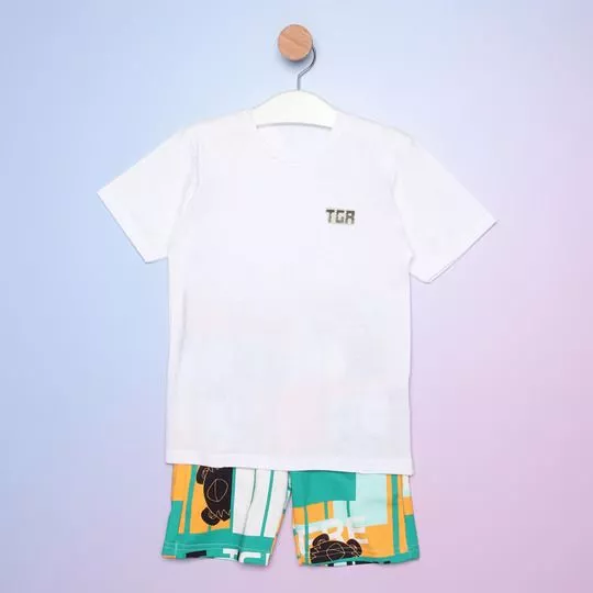 Conjunto De Camiseta & Bermuda Tigor®- Branco & Amarelo