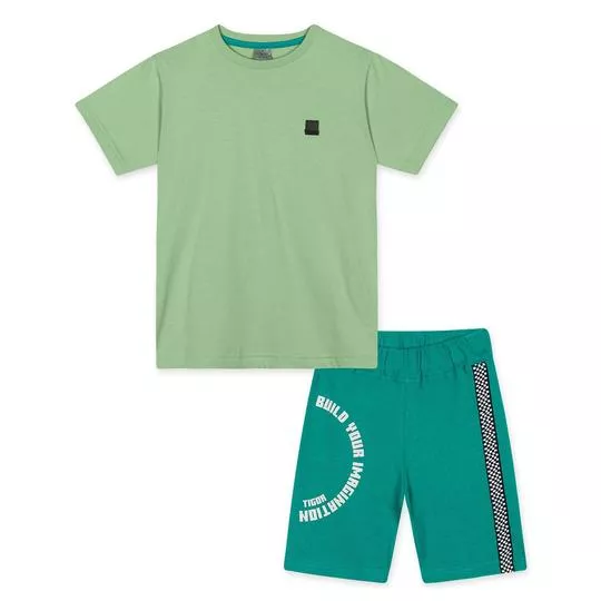 Conjunto De Camiseta & Bermuda- Verde Claro & Verde Água