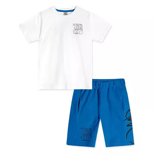 Conjunto De Camiseta & Bermuda Tigor®- Branco & Azul Escuro