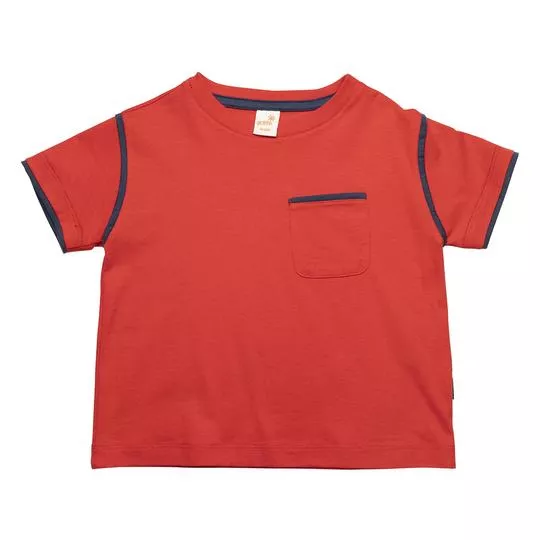 Camiseta Com Bolso- Vermelha & Azul Marinho