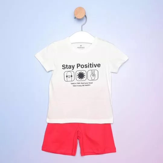 Conjunto De Camiseta & Bermuda- Branco & Vermelho