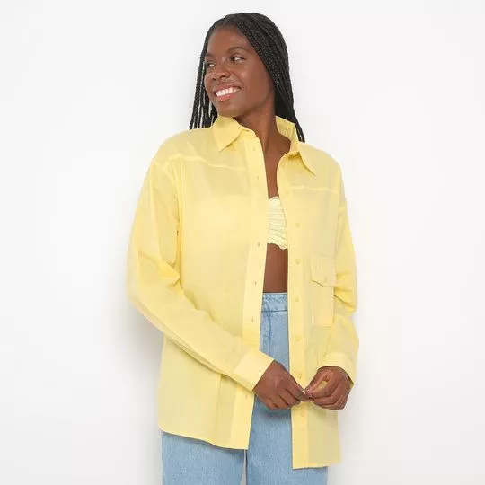 Camisa Com Bolso- Amarelo Claro