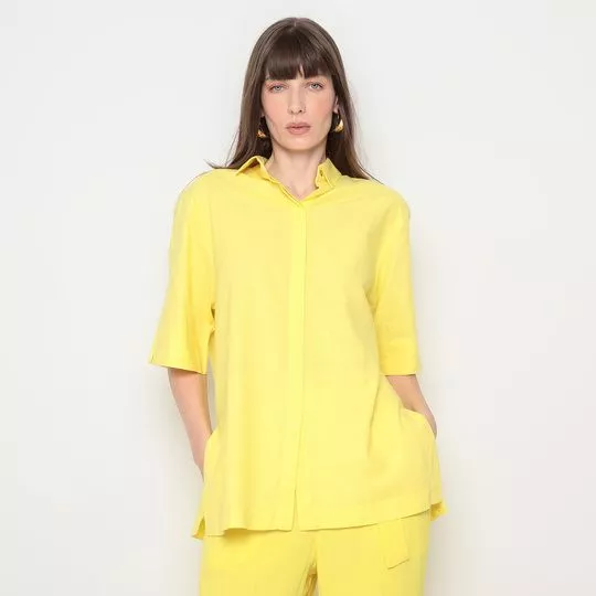 Camisa Com Linho- Amarela