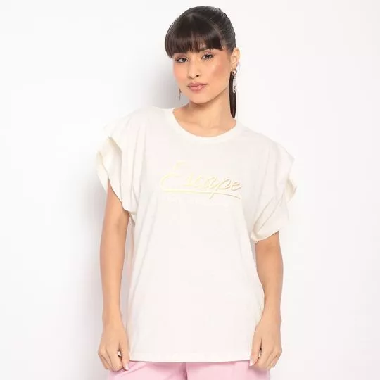 Camiseta Escape Com Linho - Off White & Amarela - ZINCO