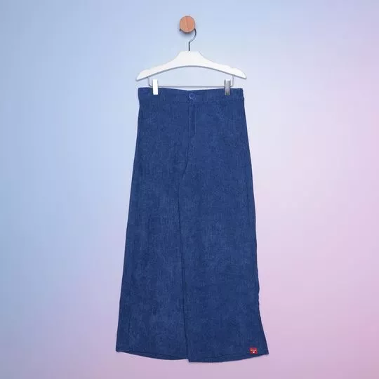 Calça Pantalona Aveludada- Azul Escuro- Mon Sucré