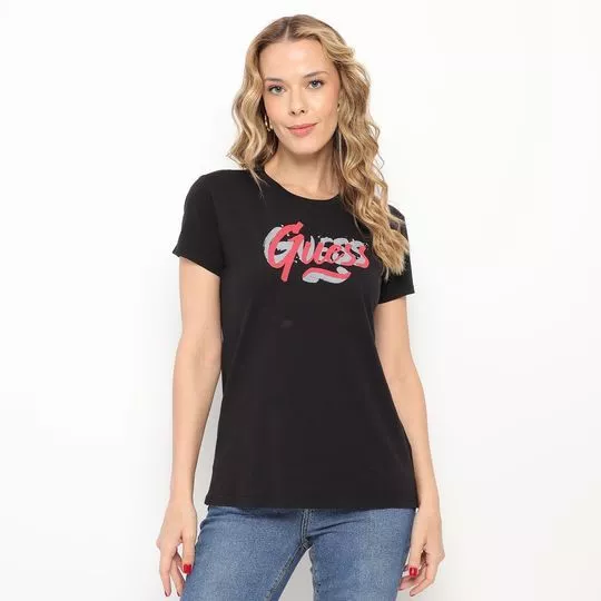 Camiseta Guess® - Preta & Coral - Guess