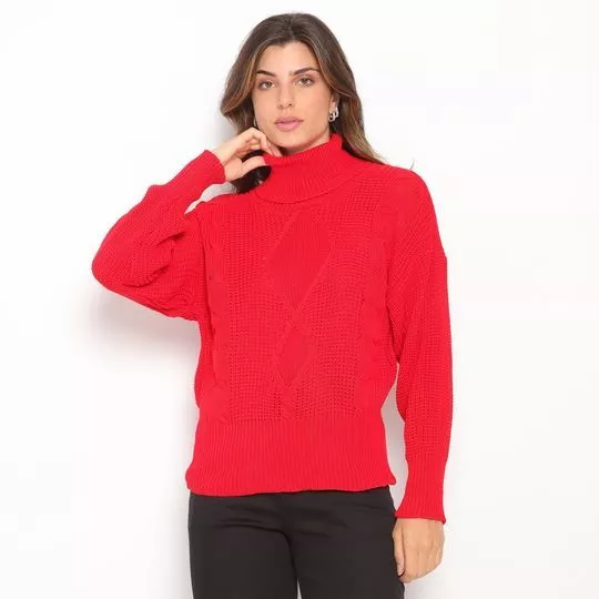 Suéter Em Tricô- Vermelho- Morena Rosa