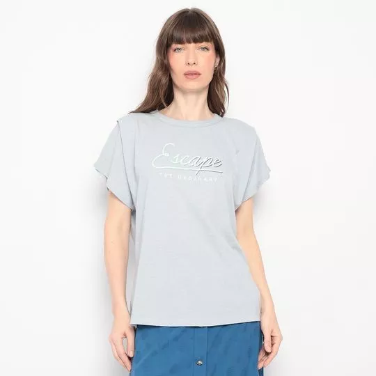 Camiseta Escape Com Linho- Azul Claro & Off White- ZINCO