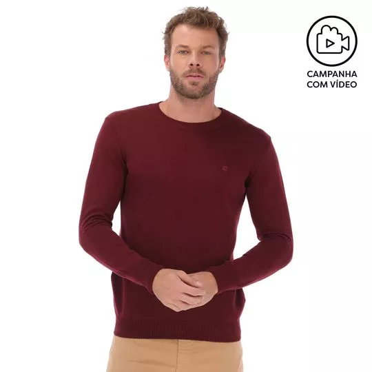 Suéter Em Tricô Com Bordado- Bordô- Colcci