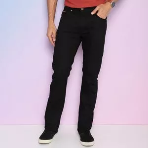 Calça Jeans Reta Com Bolsos<BR>- Preta