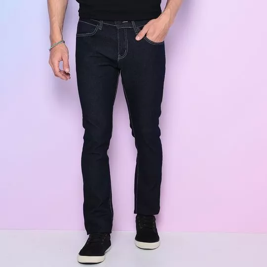 Calça Jeans Slim Fit Com Pespontos- Azul Escuro