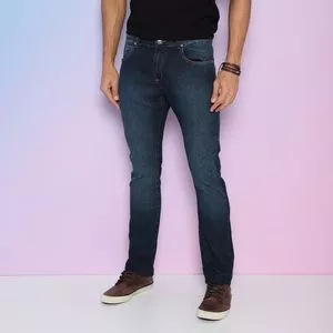 Calça Jeans Reta Estonada<BR>- Azul Escuro