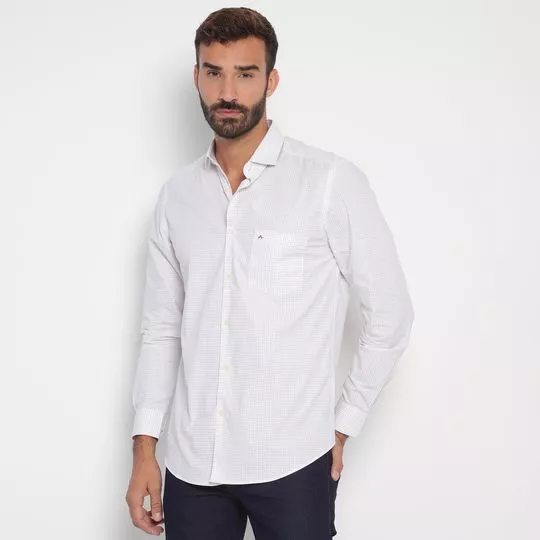 Camisa Regular Fit Xadrez- Branca & Cinza