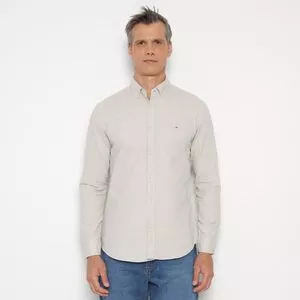 Camisa Slim Fit Oxford Com Bordado<BR>- Off White