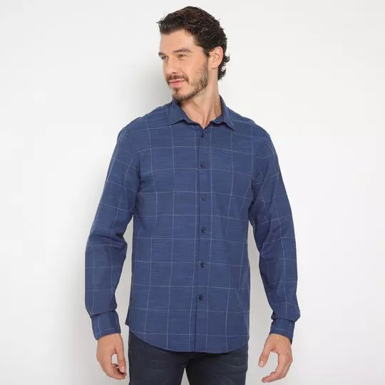 Camisa Regular Fit Xadrez- Azul Escuro & Cinza