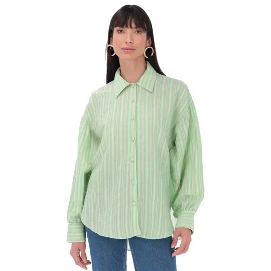 Camisa Listrada- Verde Claro & Bege Claro- Zinco