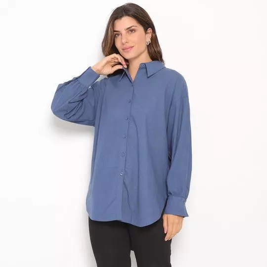 Camisa Com Linho- Azul Marinho- Zinco