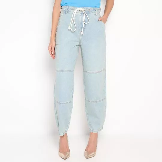 Calça Jeans Reta Com Recortes- Azul Claro- Zinco