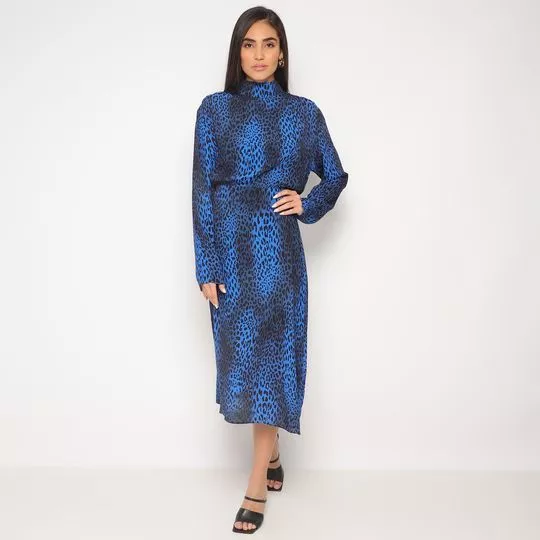 Vestido Midi Animal Print- Azul & Preto- Iódice