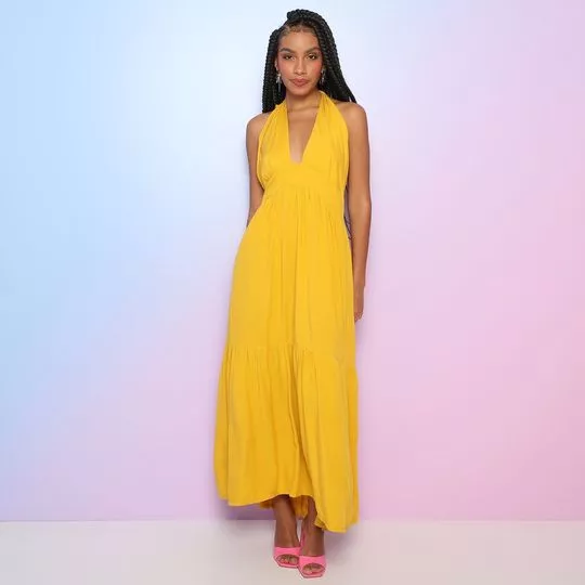 Vestido Midi Com Amarração - Amarelo - Morena Rosa