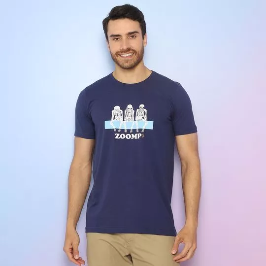 Camiseta Caveiras- Azul Marinho & Branca- Zoomp
