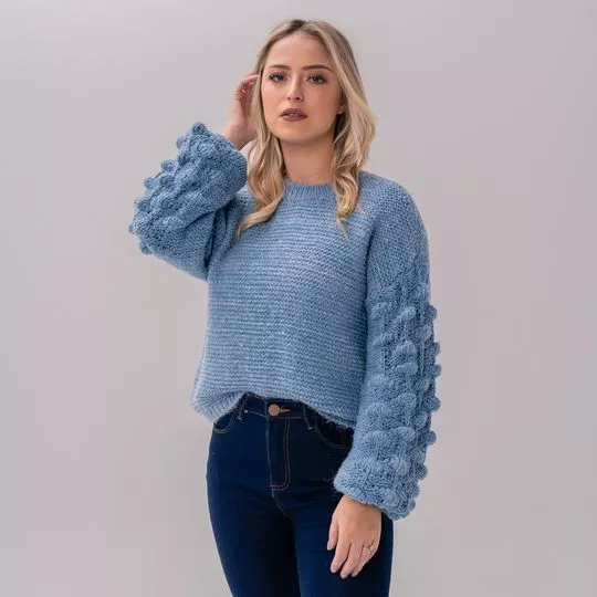 Suéter Em Tricô- Azul Claro