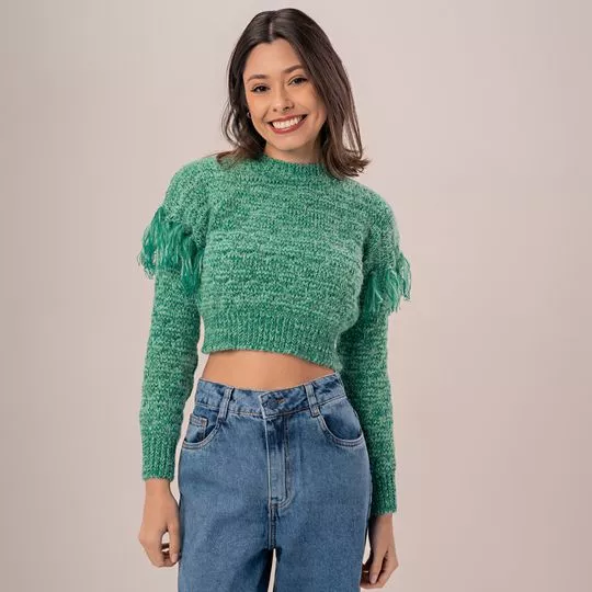 Suéter Cropped Tricô- Verde