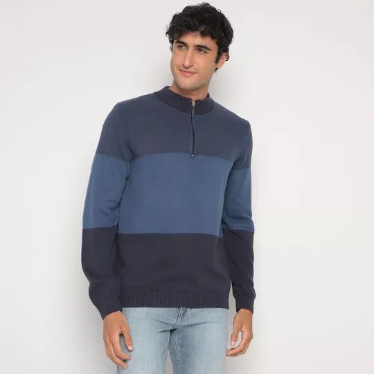 Suéter Texturizado- Azul & Azul Marinho