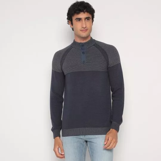 Suéter Texturizado- Azul Escuro & Cinza