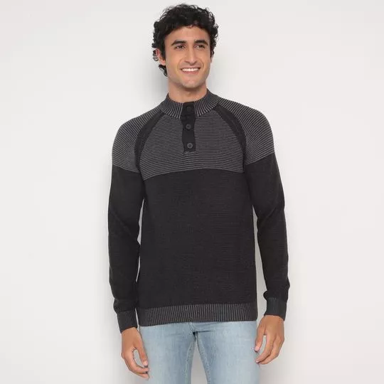 Suéter Texturizado- Cinza Escuro & Preto