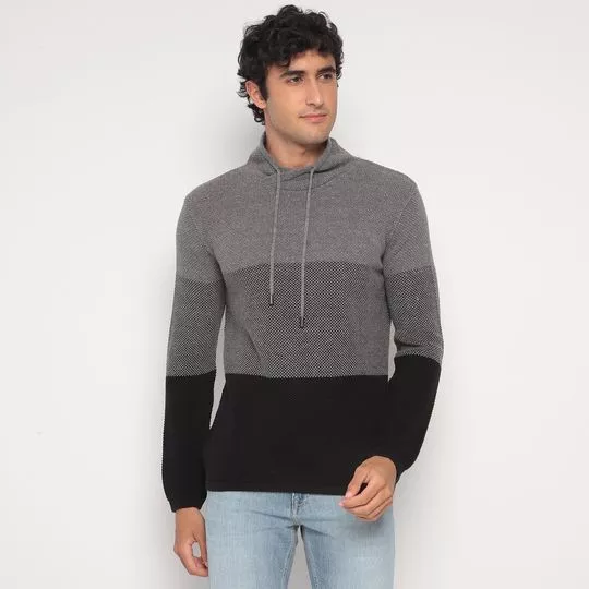 Suéter Texturizado- Cinza & Preto