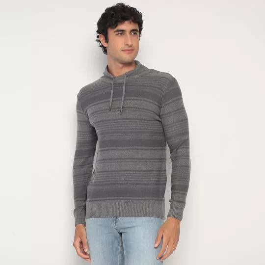 Suéter Em Tricô Listrado- Cinza & Cinza Escuro
