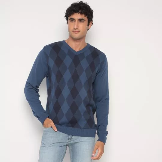 Suéter Xadrez- Azul & Azul Escuro