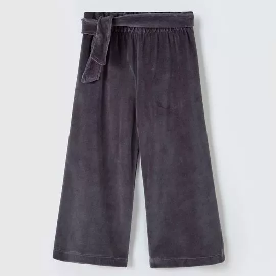 Calça Pantalona Em Plush- Cinza Escuro