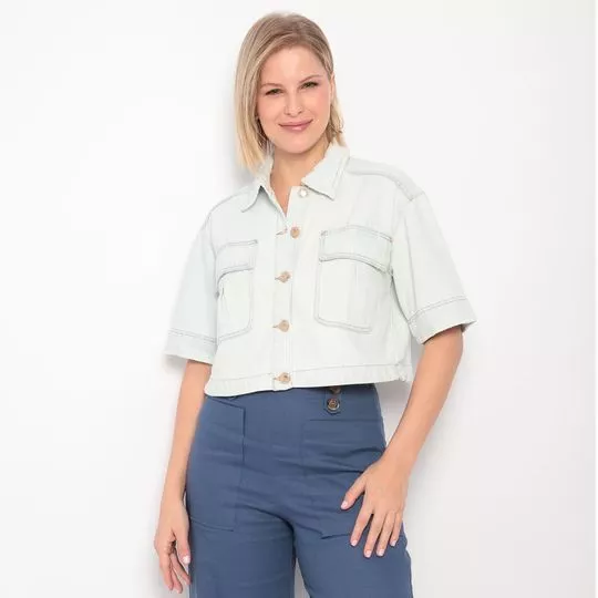 Camisa Cropped Jeans- Azul Claro