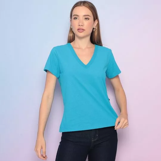 Camiseta Com Recortes- Azul Claro & Rosa- Triton