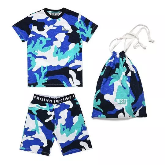 Pijama Infantil Camuflado- Azul & Branco- Diesel