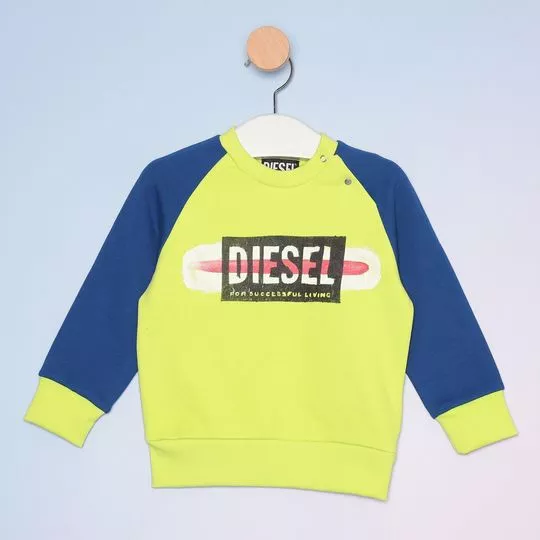 Blusão Infantil Em Moletom Diesel®- Azul Escuro & Amarelo- Diesel