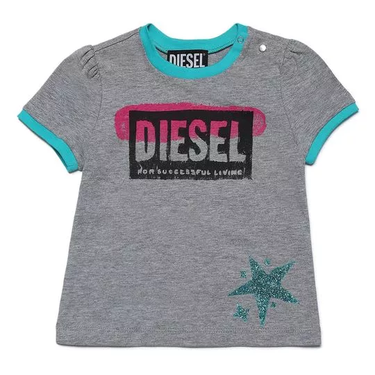 Blusa Infantil Diesel® Em Mescla- Cinza & Azul Turquesa- Diesel