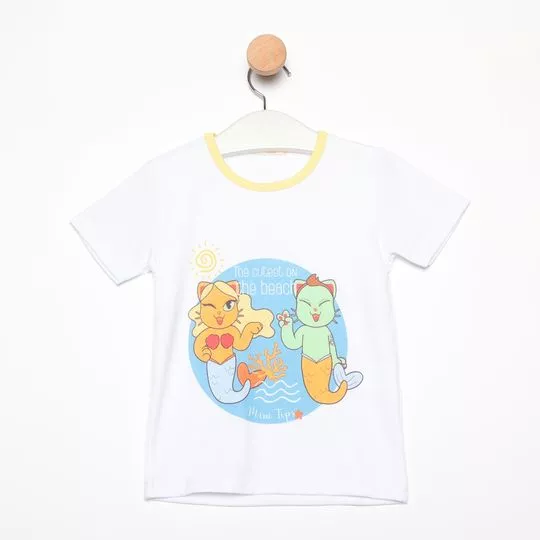 Camiseta Sereias- Off White & Azul Claro- MiniTips