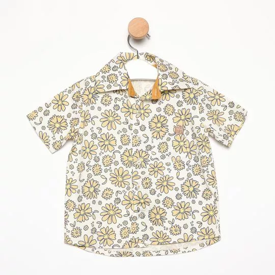 Camisa Floral- Off White & Amarela- MiniTips