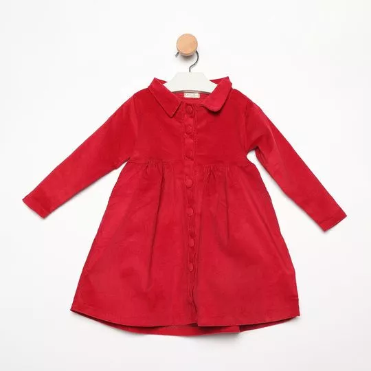 Vestido Em Cotelê- Vermelho Escuro- MiniTips