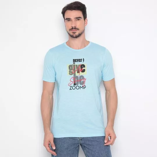 Camiseta Com Inscrições- Azul Claro & Preta