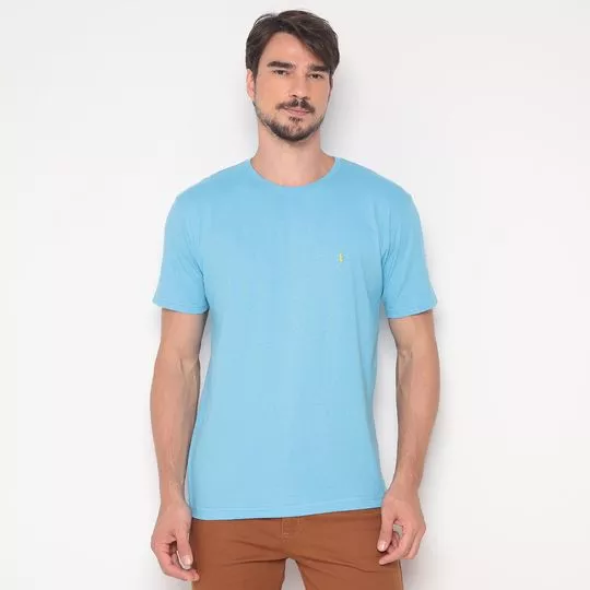 Camiseta Com Bordado- Azul Claro
