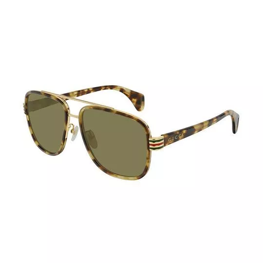 Óculos De Sol Aviador- Marrom Escuro & Dourado- Gucci