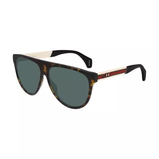 Óculos De Sol Arredondado- Marrom Escuro & Azul Marinho- Gucci