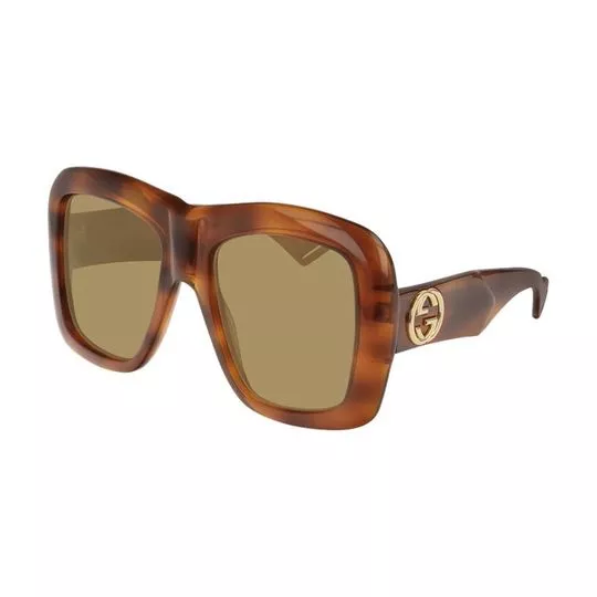 Óculos De Sol Quadrado- Marrom Escuro & Marrom- Gucci