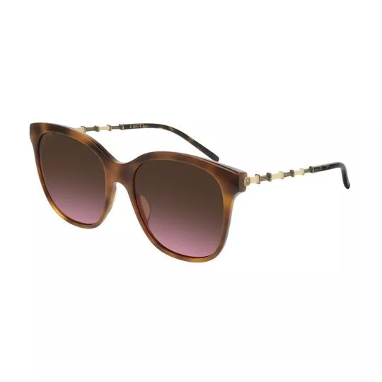 Óculos De Sol Arredondado- Marrom Escuro & Amarelo Escuro- Gucci